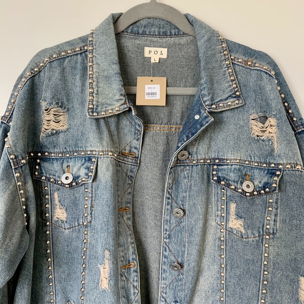 ‼️SOLD‼️ Distressed Denim Stud Jacket LARGE
